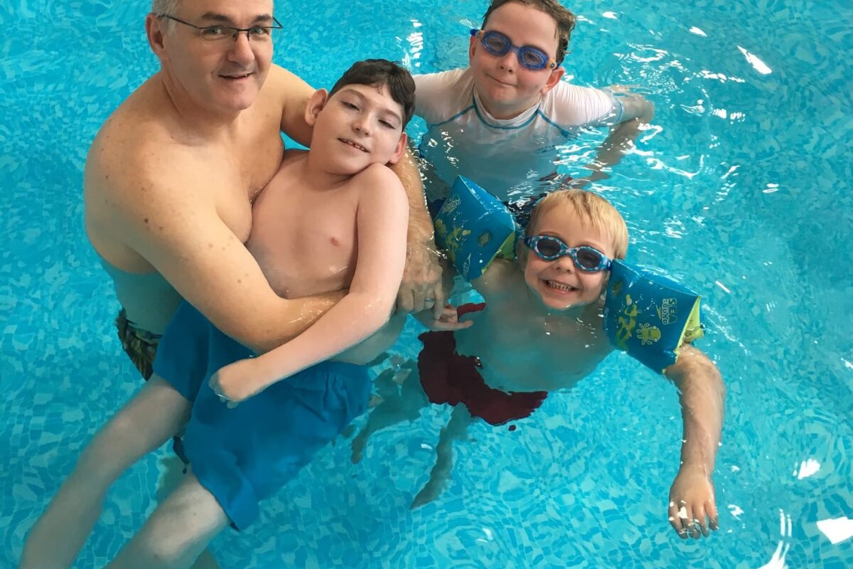 Dad Dale with Jack and his brothers Harry and Charlie enjoying a swim cropped Dad Dale with Jack and his brothers Harry and Charlie enjoying a swim cropped