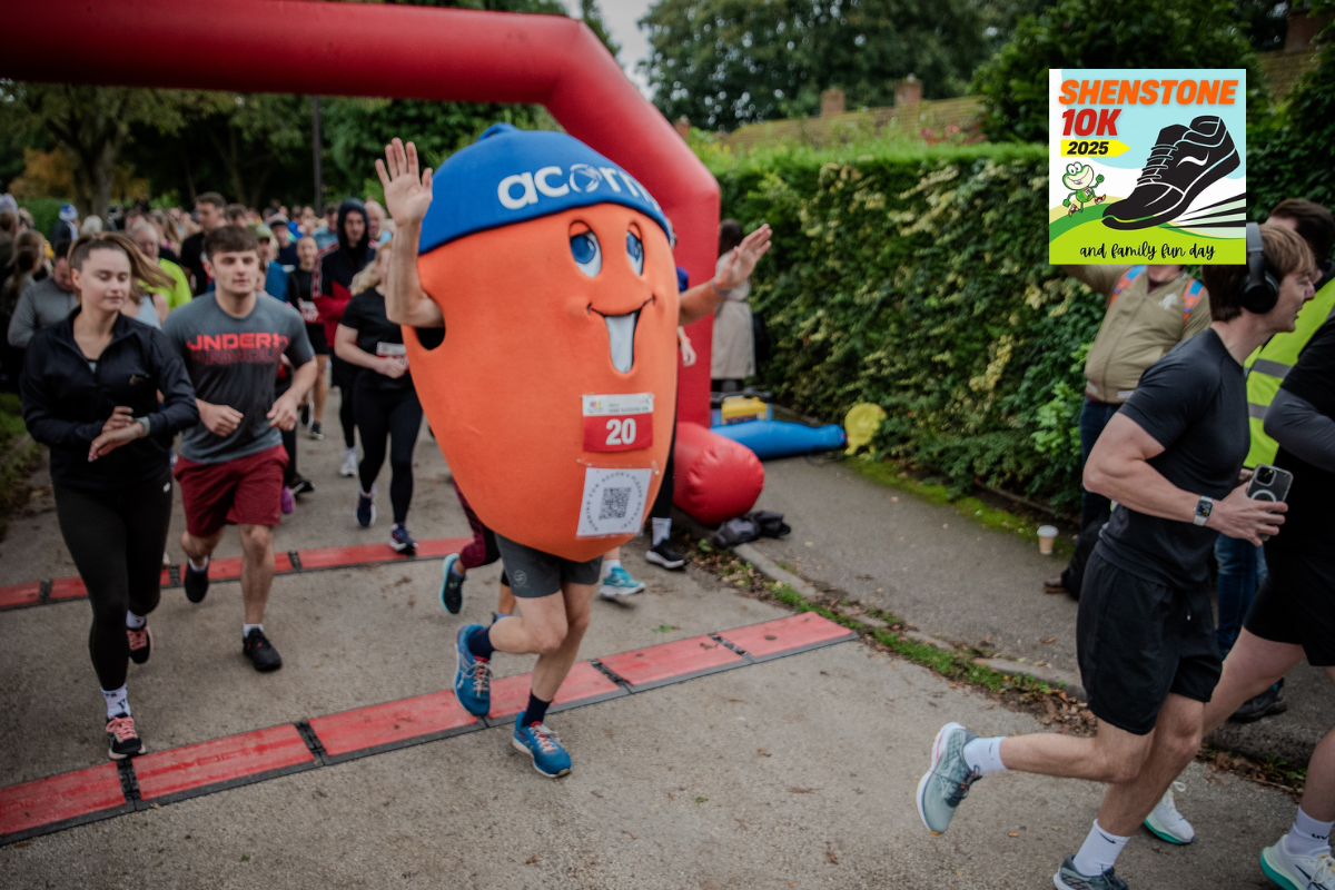Alex the Acorns running the start line at the Shenstone 10k Fun Run.