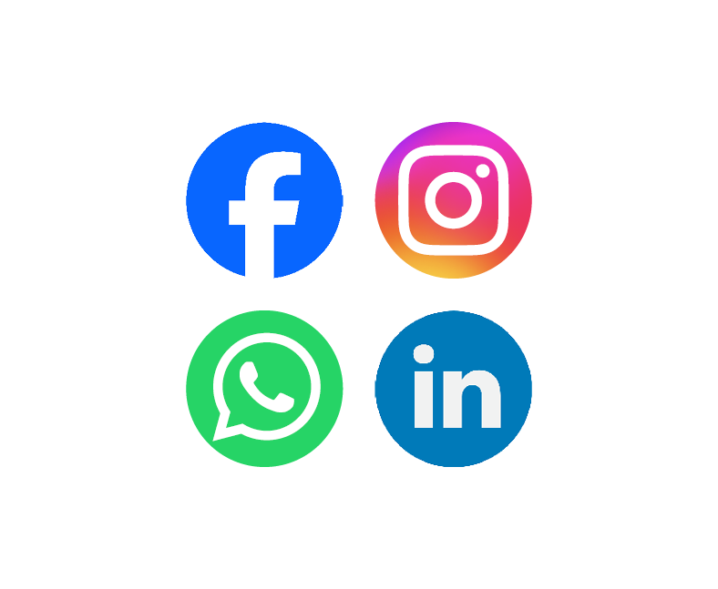 Icons for Facebook, Instagram, WhatsApp and LinkedIn