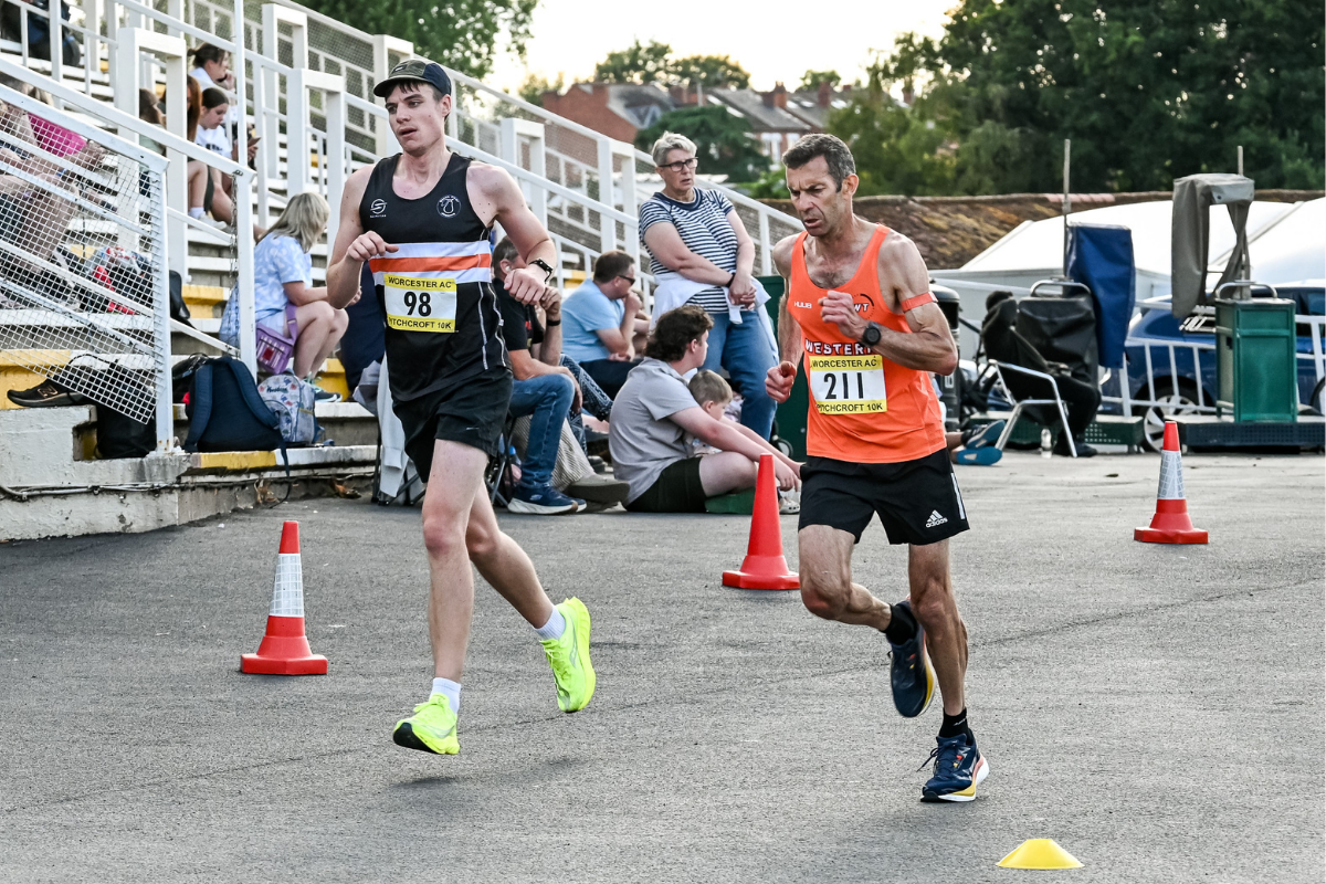 Two men running in the Worcester Pitchcroft 10k.