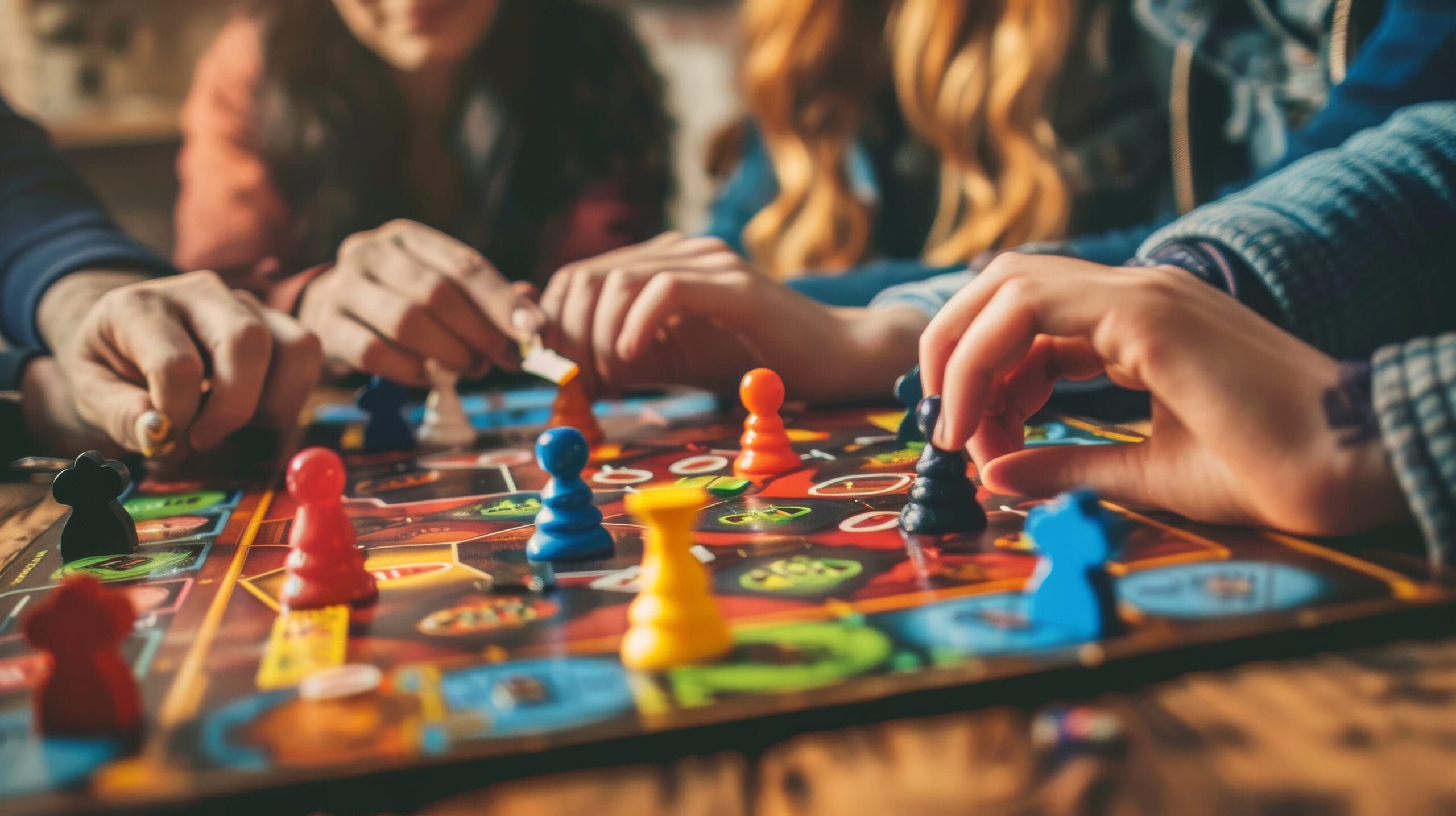 People playing a board game together at a table