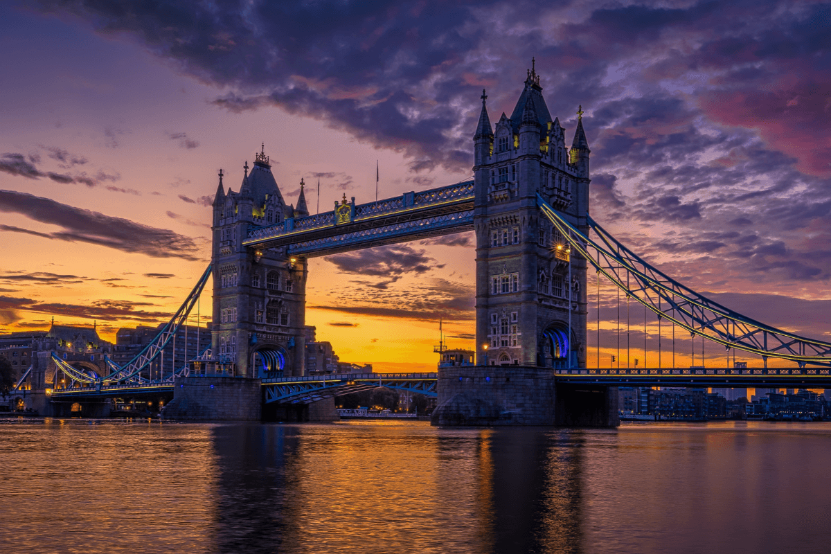 Thames Twilight 10 London Tower Bridge with a sunset behind it.