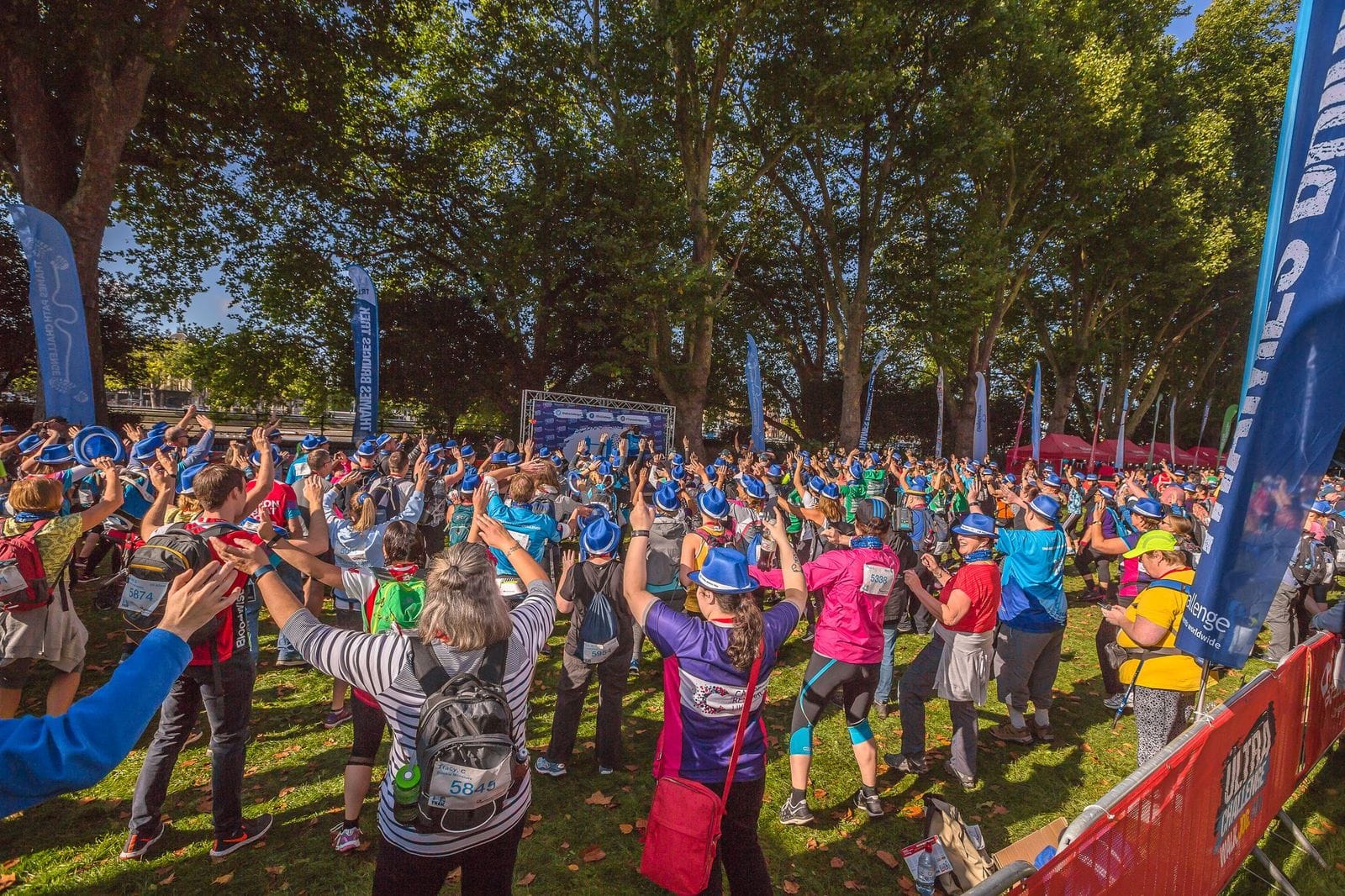 Thames Bridges UC warm up Participants warming up before the Thames Bridges Trek